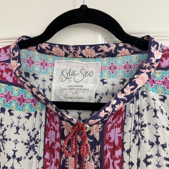 Kyla Seo‎ Geometric Boho Balloon Long Sleeve Peplum Tunic Top Handmade India 1X - Picture 6 of 8